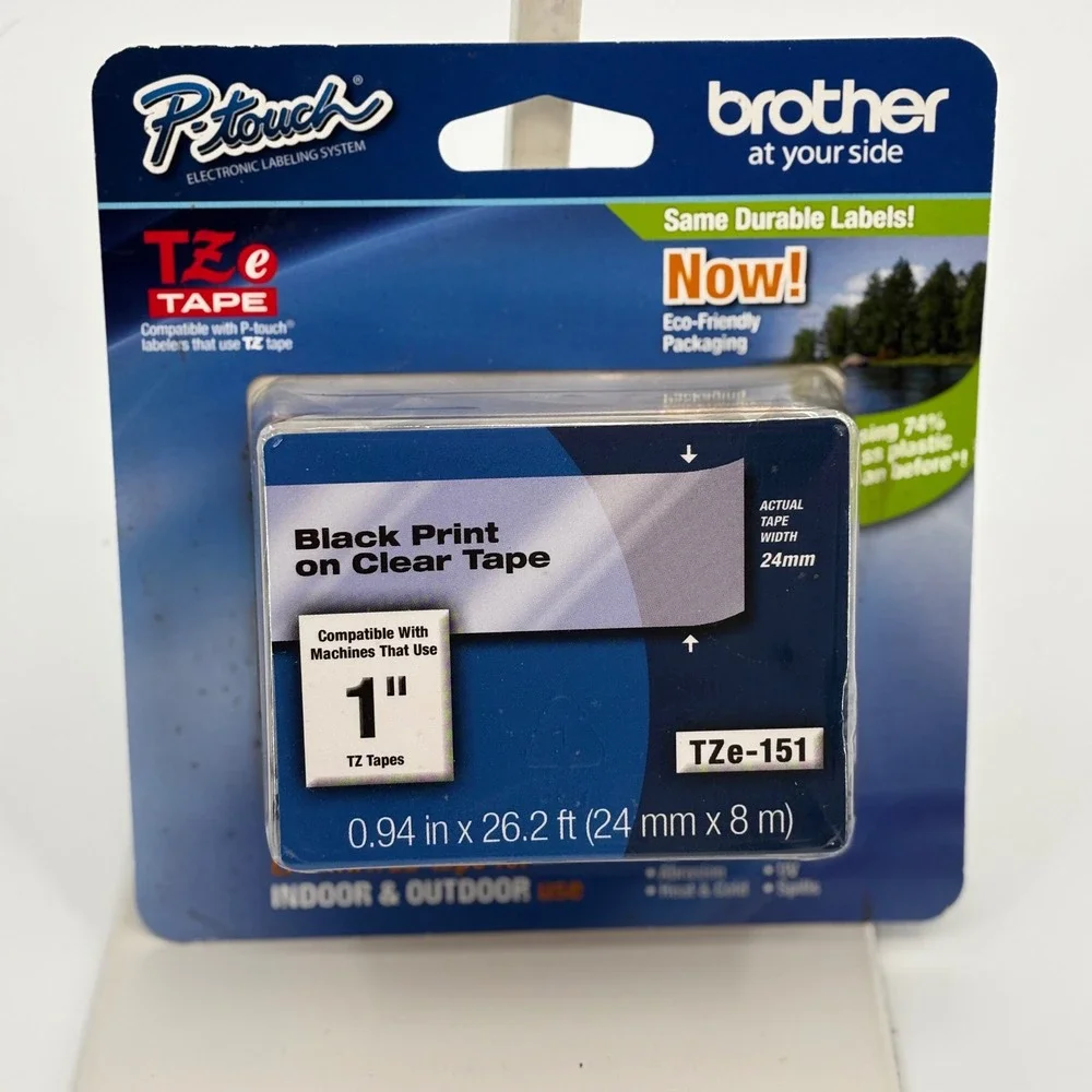 Brother Labeling Tape Unisex 24mm Clear‎ Black TZe-151 P-Touch Laminated 1 Inch